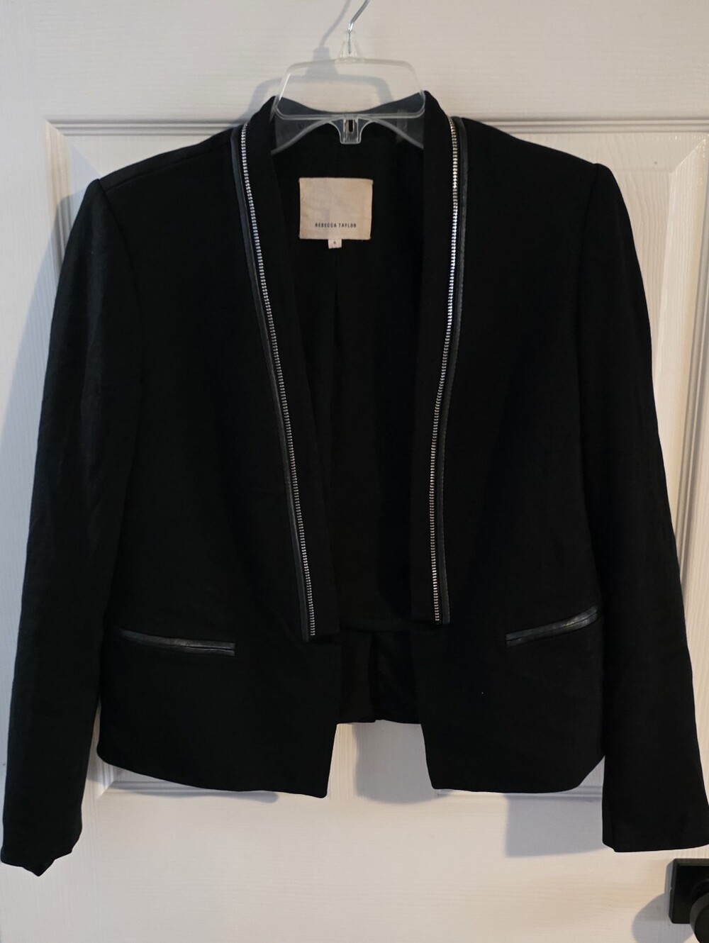 Rebecca Taylor Twill And Faux Leather Trim Runway Tuxedo Blazer Size 6